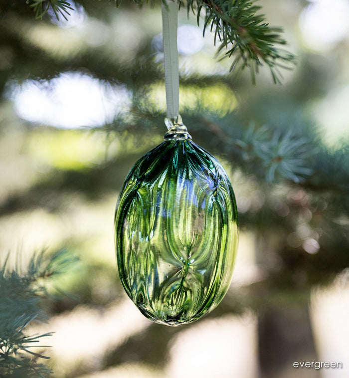evergreen green hand-blown glass ornament by glassybaby