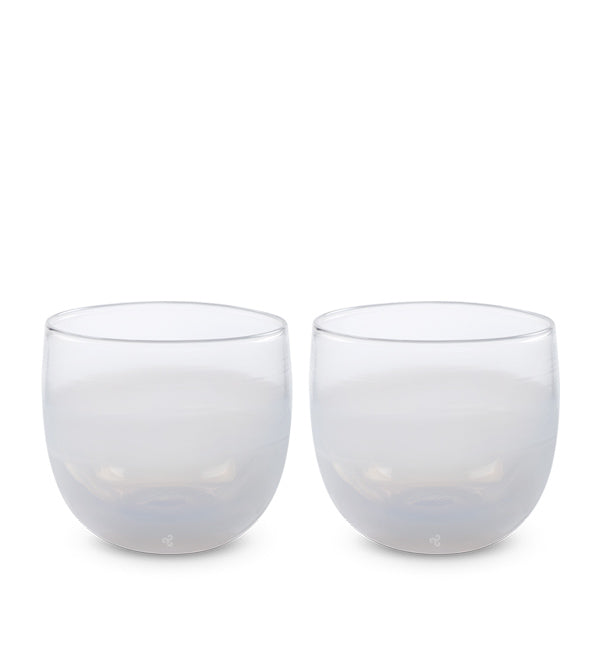 fizz drinker set, clear white hand-blown drinking glasses.