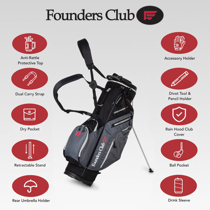 Founders Club Organizer Men's Golf Stand Bag with 14 Way Organizer Divider Top with Full Length Dividers - features