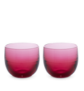 fruit punch drinker set, two transparent raspberry, hand-blown drinking glasses.