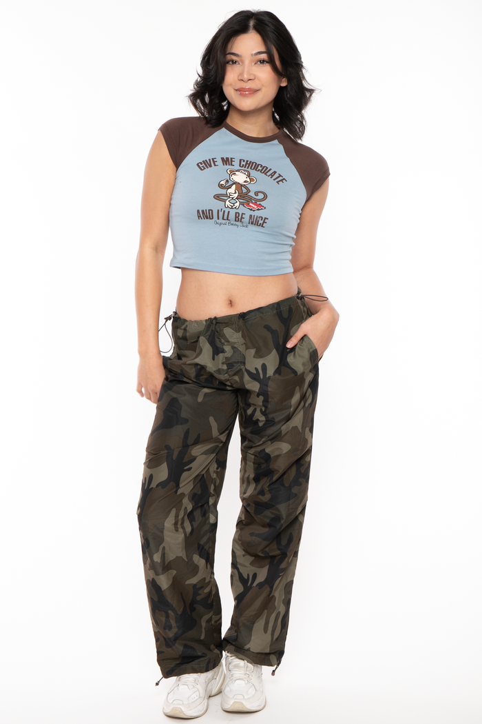 Give Me Chocolate - Bobby Jack Crop Raglan Top - Blue