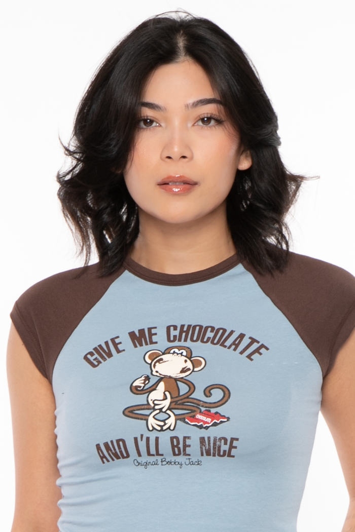 Give Me Chocolate - Bobby Jack Crop Raglan Top - Blue