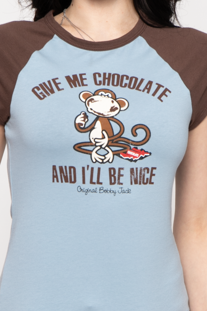 Give Me Chocolate - Bobby Jack Raglan Top - Blue