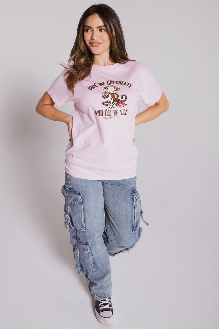Give Me Chocolate- Bobby Jack Boyfriend T-Shirt - Light Pink