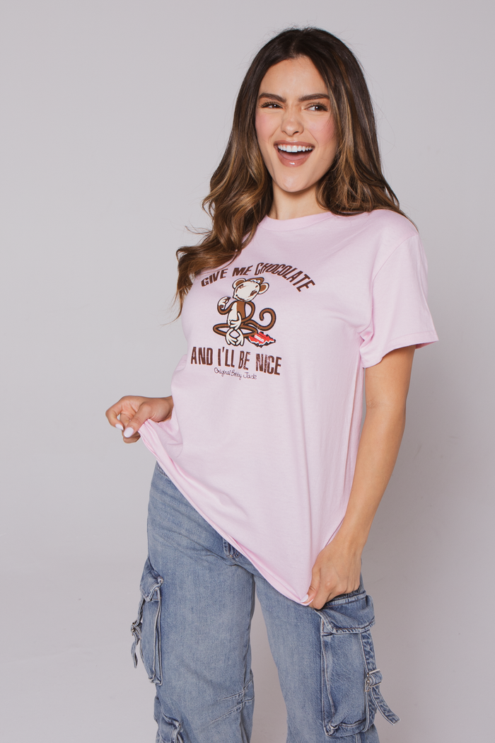 Give Me Chocolate- Bobby Jack Boyfriend T-Shirt - Light Pink
