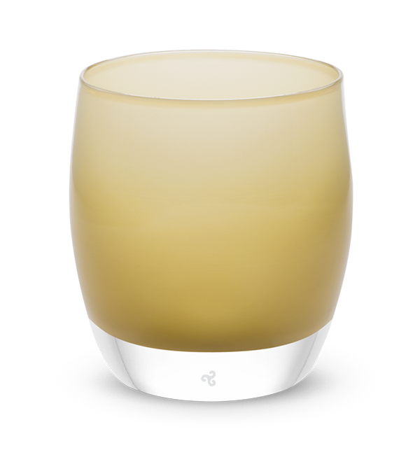great oak, soft light brown, hand-blown glass votive candle holder.