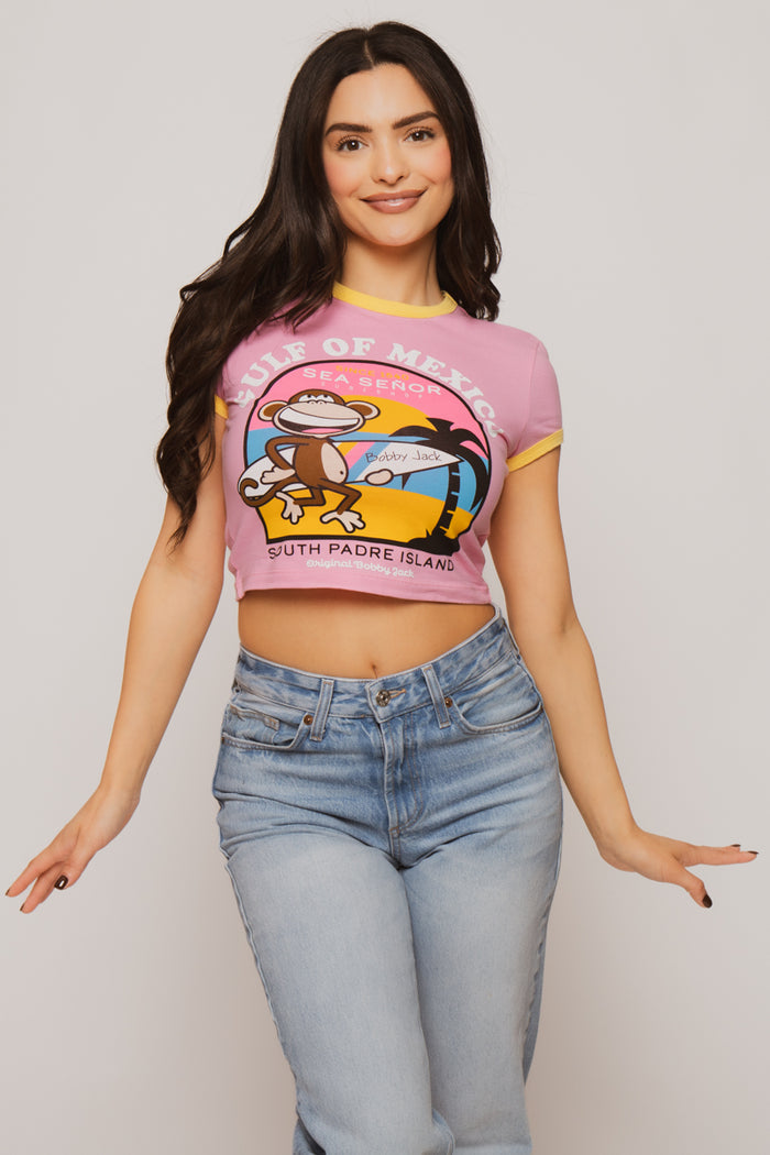 Gulf Of Mexico - Bobby Jack Crop Ringer Top - Pink