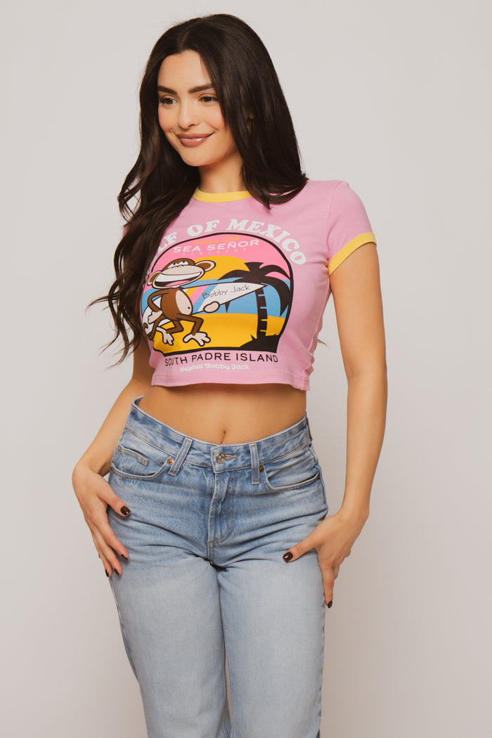 Gulf Of Mexico - Bobby Jack Crop Ringer Top - Pink