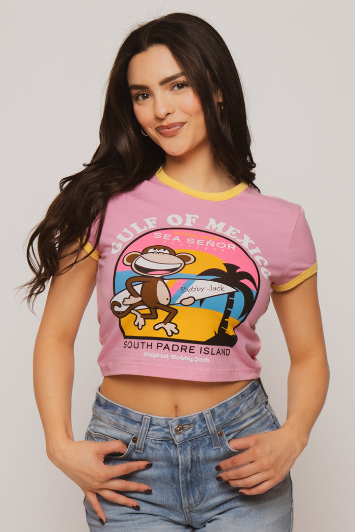 Gulf Of Mexico - Bobby Jack Crop Ringer Top - Pink