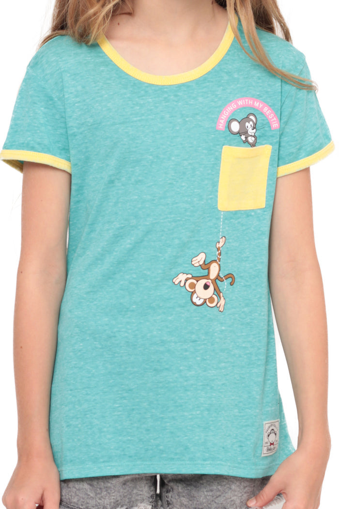 Hangin' With My Bestie | Pocket Ringer Top - Aqua