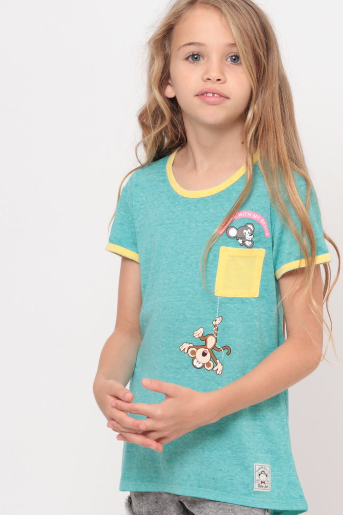 Hangin' With My Bestie | Pocket Ringer Top - Aqua