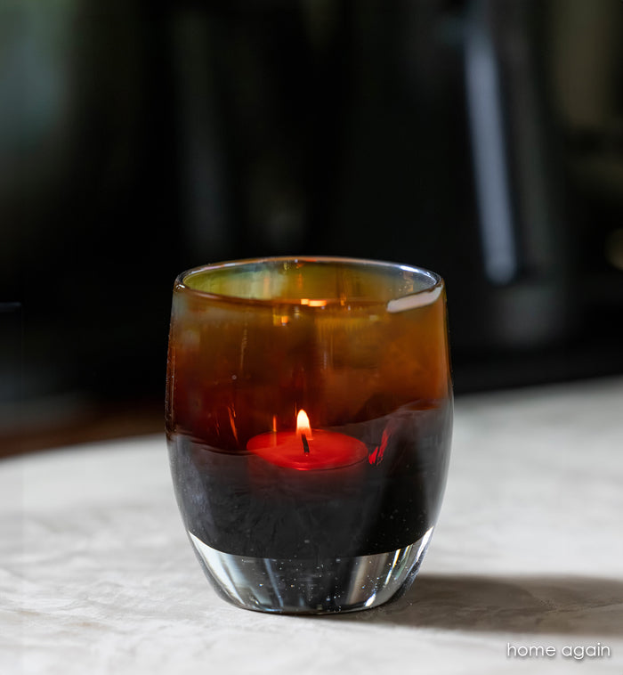 home again glassybaby: brown gradient hand-blown glass votive candle holder.