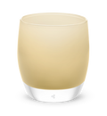 honey, light tan, hand-blown glass votive candle holder.