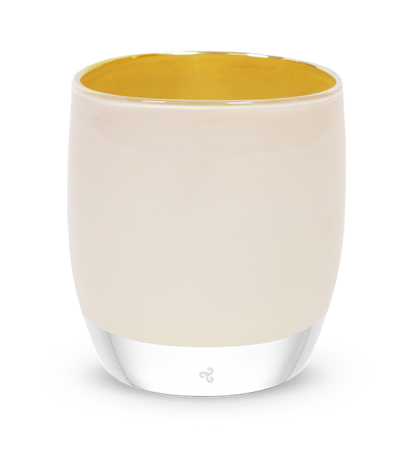 honor, cream with gold metallic interior, hand-blown glass votive candle holder.