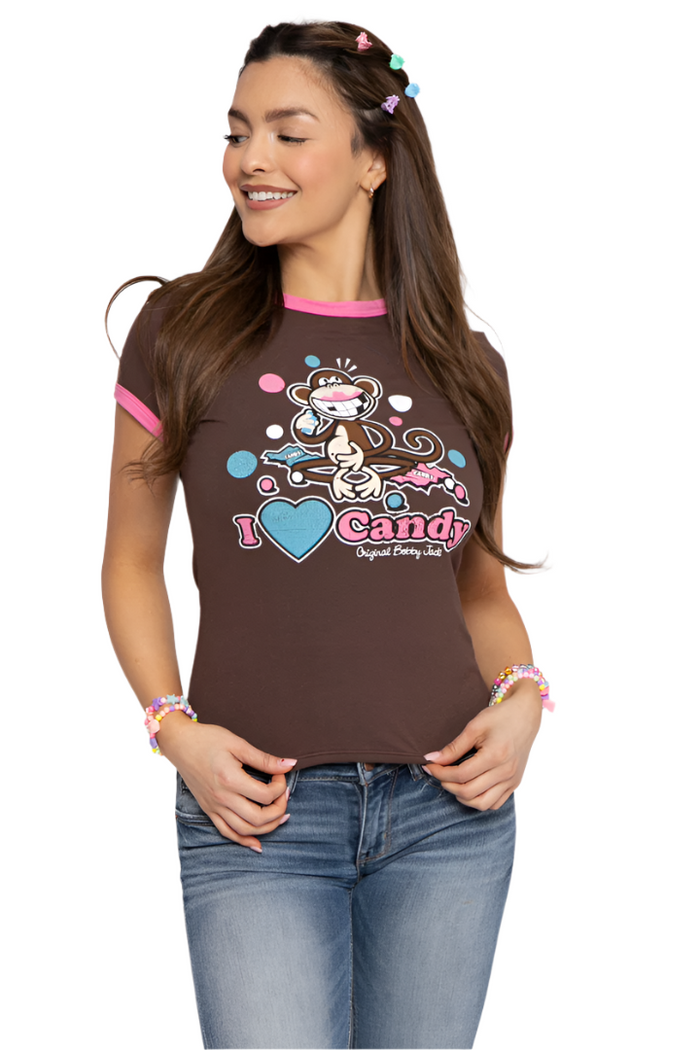 I Love Candy - Bobby Jack Ringer Top - Brown