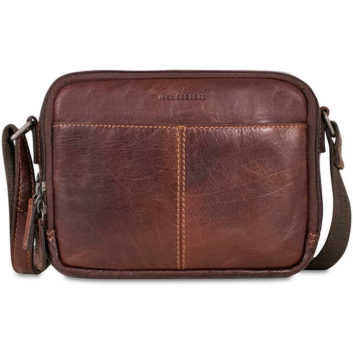 Jack Georges Voyager Double Zippered Crossbody Bag - Frontside Brown