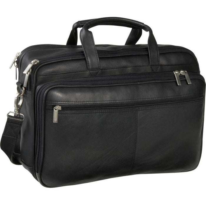 LeDonne Leather Dual Compartment Laptop Briefcase - Frontside Black