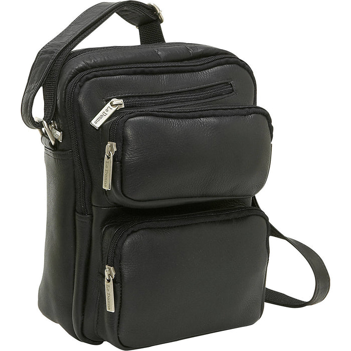 LeDonne Leather Multi Pocket Mens Bag - Frontside Black