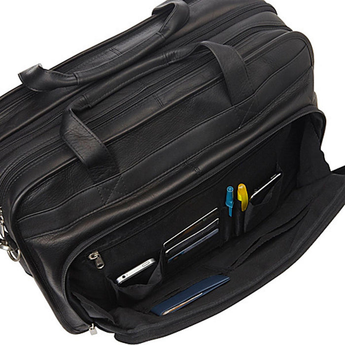 LeDonne Leather Oversized Laptop Briefcase - front organizing pocket