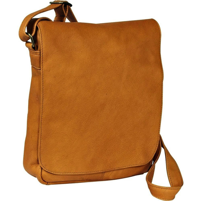 Ledonne Leather Vertical Flap Over Shoulder Bag - Frontside Tan