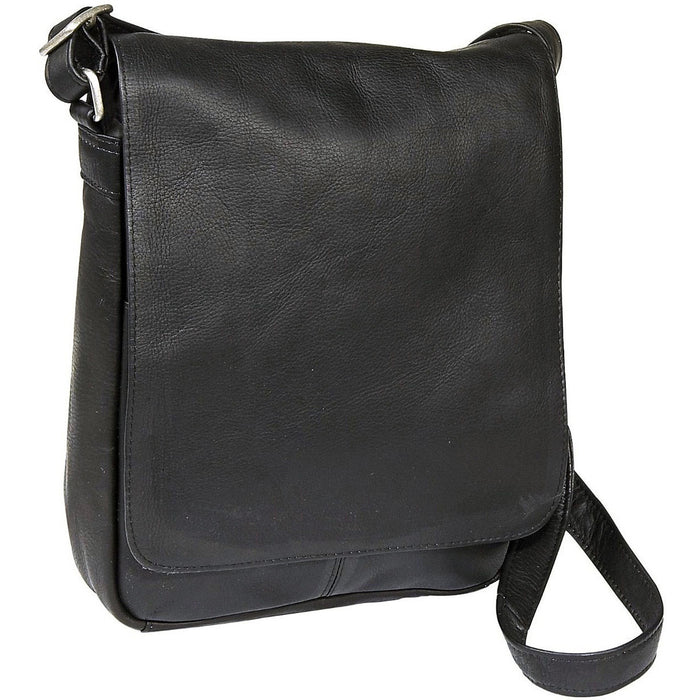 Ledonne Leather Vertical Flap Over Shoulder Bag - Frontside Black