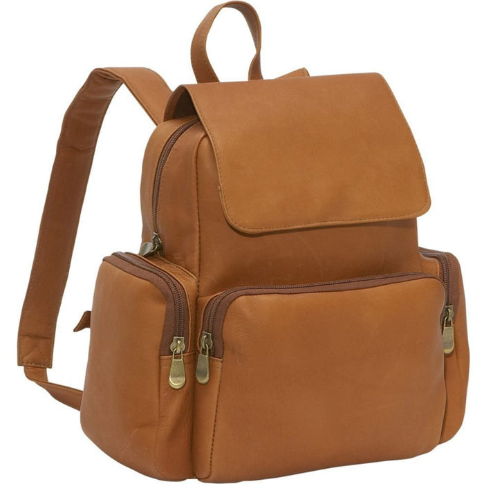 LeDonne Leather Womens Multi Pocket Backpack - Frontside Tan