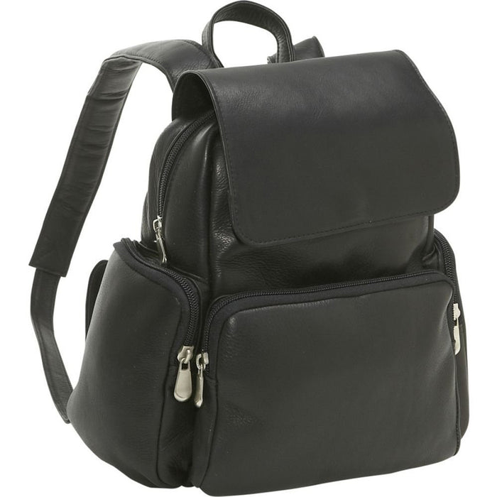 LeDonne Leather Womens Multi Pocket Backpack - Frontside Black
