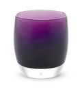 lollypop transparent dark purple hand-blown glass votive candle holder.