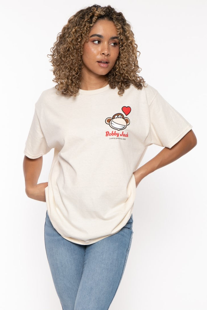 Looking Good - Bobby Jack Garment-Dyed Boyfriend T-Shirt (Front + Back Print) - Beige