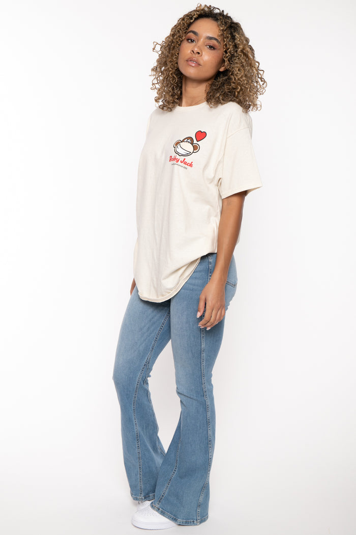 Looking Good - Bobby Jack Garment-Dyed Boyfriend T-Shirt (Front + Back Print) - Beige