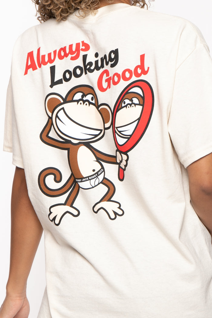 Looking Good - Bobby Jack Garment-Dyed Boyfriend T-Shirt (Front + Back Print) - Beige