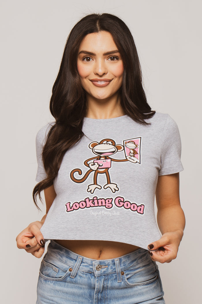 Looking Good- Bobby Jack Baby Tee - Heather Grey