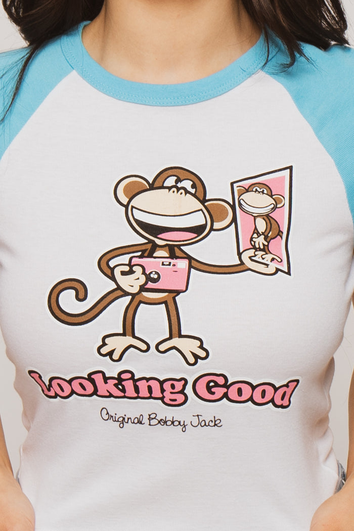 Looking Good- Bobby Jack Crop Raglan Top - White