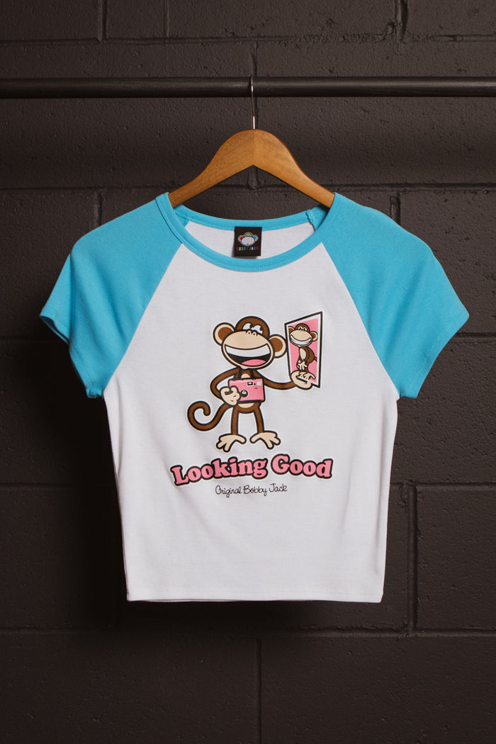 Looking Good- Bobby Jack Crop Raglan Top - White