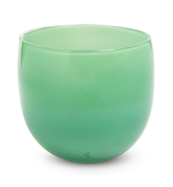 A handblown green tinted glass drinker made in the USA, capable of holding up to 12 oz. of liquid.