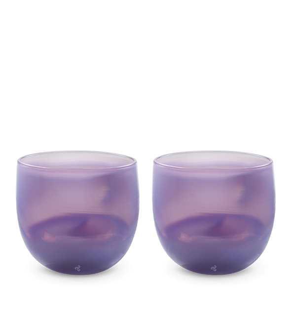 mama drinker set, two gradient purple, hand-blown drinking glasses.