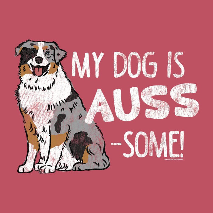 Dog illustration with 'My Dog is Auss-Some!' text on a red background