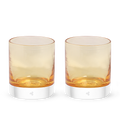 two Oak Wood rockers, light brown hand-blown glass lowball drinking glasses. #option_pair