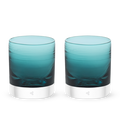 two Ocean Wave rockers, teal blue transparent hand-blown lowball drinking glasses. #option_pair