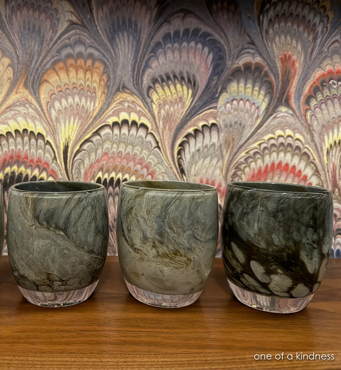 one of a kindness | green marble textured hand-blown glass votive | glassybaby
