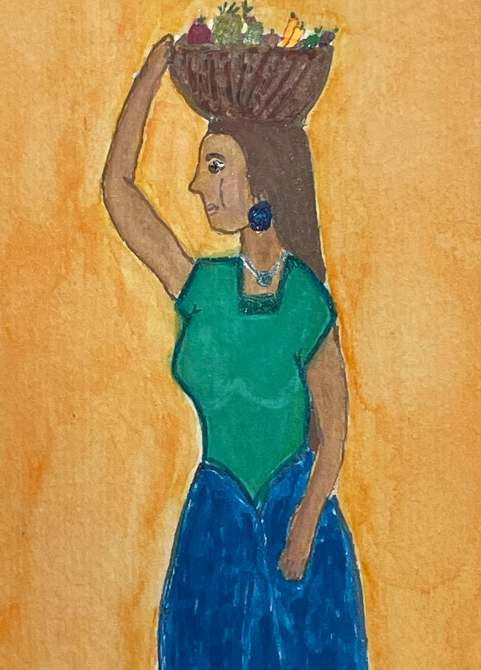 Original Watercolor Painting on Paper Artwork "La Frutera” or “The Fruiterer”