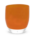 outspoken, translucent orange, hand-blown glass votive candle holder