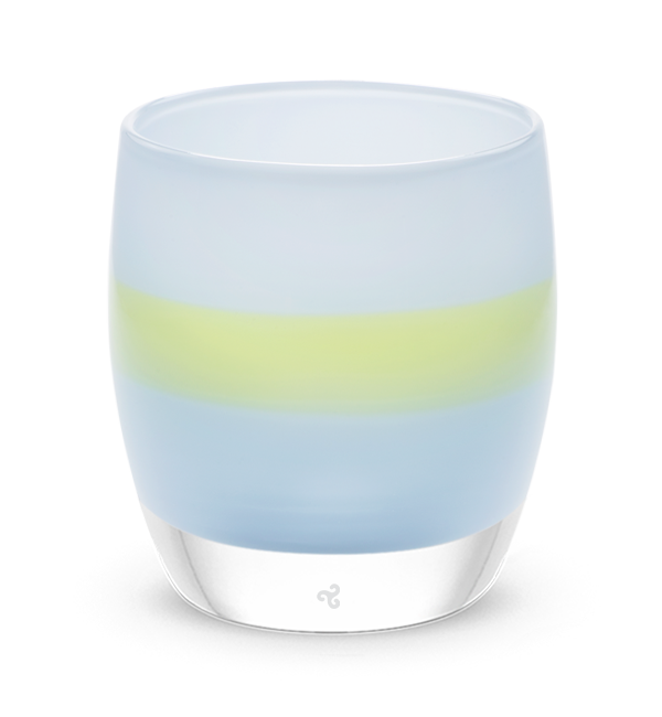 light blue and yellow chartreuse hand-crafted glass votive candle holder