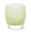 pollen off white with touch of green hand-blown glass votive candle holder.