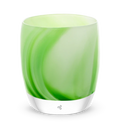 refresh, green and white opaque swirl, hand-blown glass votive candle holder
