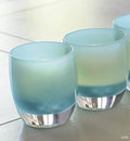 safe bright teal blue hand-blown glass votive candle holder