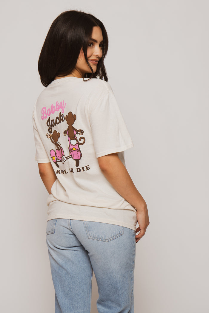 Scooter Club  - Bobby Jack Boyfriend Rhinestone T-Shirt -Ivory