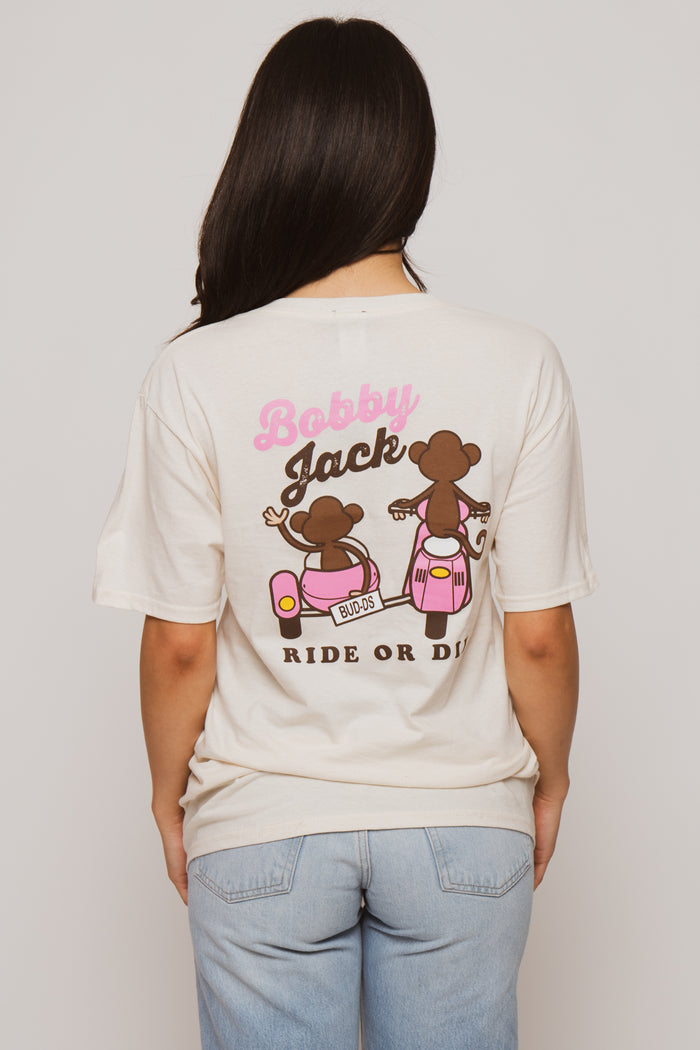 Scooter Club  - Bobby Jack Boyfriend Rhinestone T-Shirt -Ivory