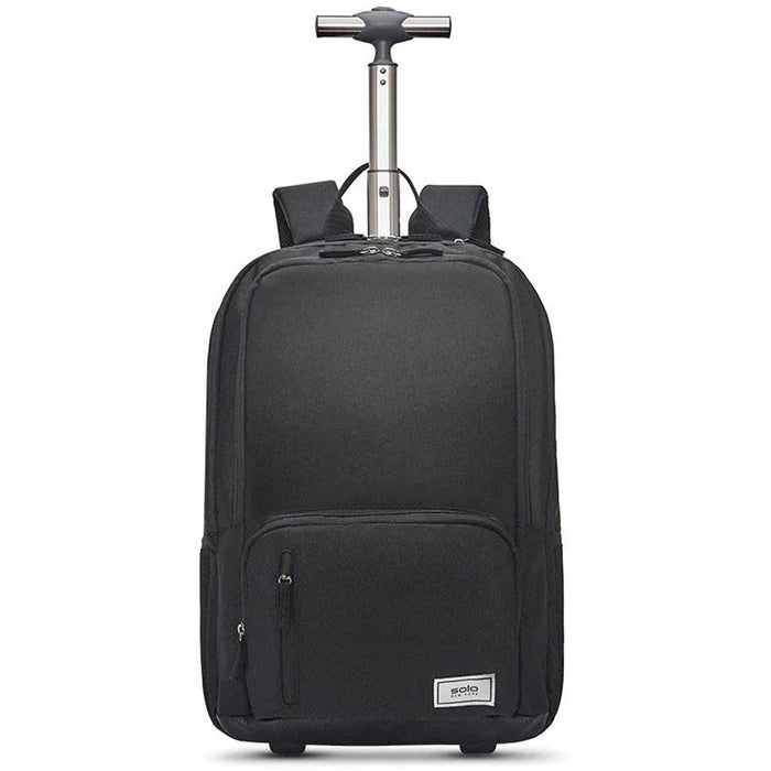 Solo New York Bleecker Recycled Rolling Backpack- Frontside Trolley Handle Extended