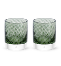 two Speakeasy rockers, dark transparent green with bubble pattern hand-blown glass lowball drinking glasses. #option_pair